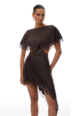 Henrik Brown Lace Trim Dress