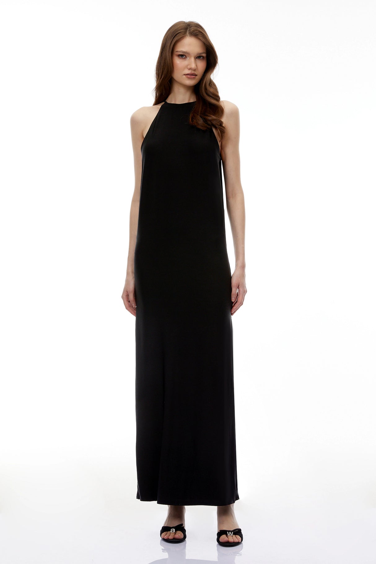Hermione Black Halterneck Open Back Maxi Dress