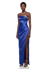 Hermione Royal Blue Off Shoulder Ruched Maxi Dress