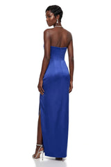 Hermione Royal Blue Off Shoulder Ruched Maxi Dress