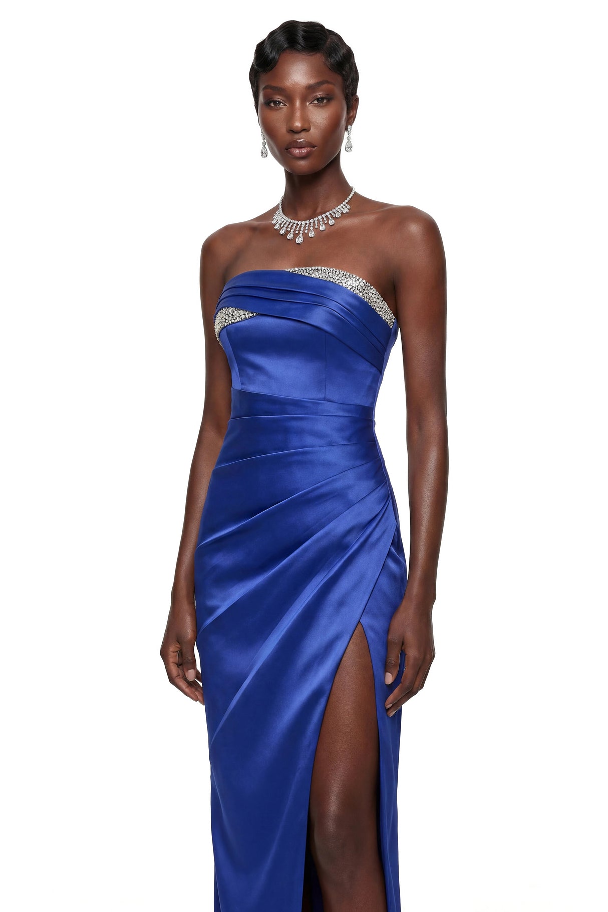 Hermione Royal Blue Off Shoulder Ruched Maxi Dress