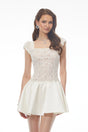 Hermione White Square Neck Mini Dress with Lace Panels