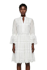 Hespera White Ruffled Floral Lace Mini Dress