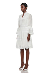 Hespera White Ruffled Floral Lace Mini Dress