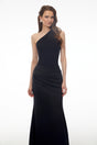 Hestia Black Ruched Maxi Dress with Satin Panels