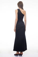 Hestia Black Ruched Maxi Dress with Satin Panels