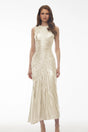 Hestia Champagne Ruched Asymmetrical Maxi Dress