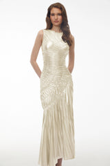 Hestia Champagne Ruched Asymmetrical Maxi Dress
