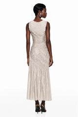 Hestia Champagne Ruched Asymmetrical Maxi Dress