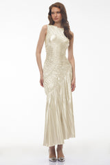 Hestia Champagne Ruched Asymmetrical Maxi Dress