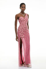 Hestia Pink Asymmetrical Embellished Maxi Dress