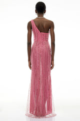 Hestia Pink Asymmetrical Embellished Maxi Dress