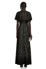 Hikawera Black Lace Maxi Dress with Cape