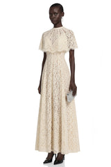 Hikawera White Lace Maxi Dress with Cape