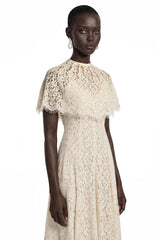 Hikawera White Lace Maxi Dress with Cape
