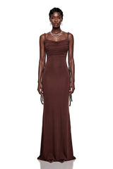 Hilde Brown Square Neck Bodycon Maxi Dress