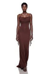 Hilde Brown Square Neck Bodycon Maxi Dress