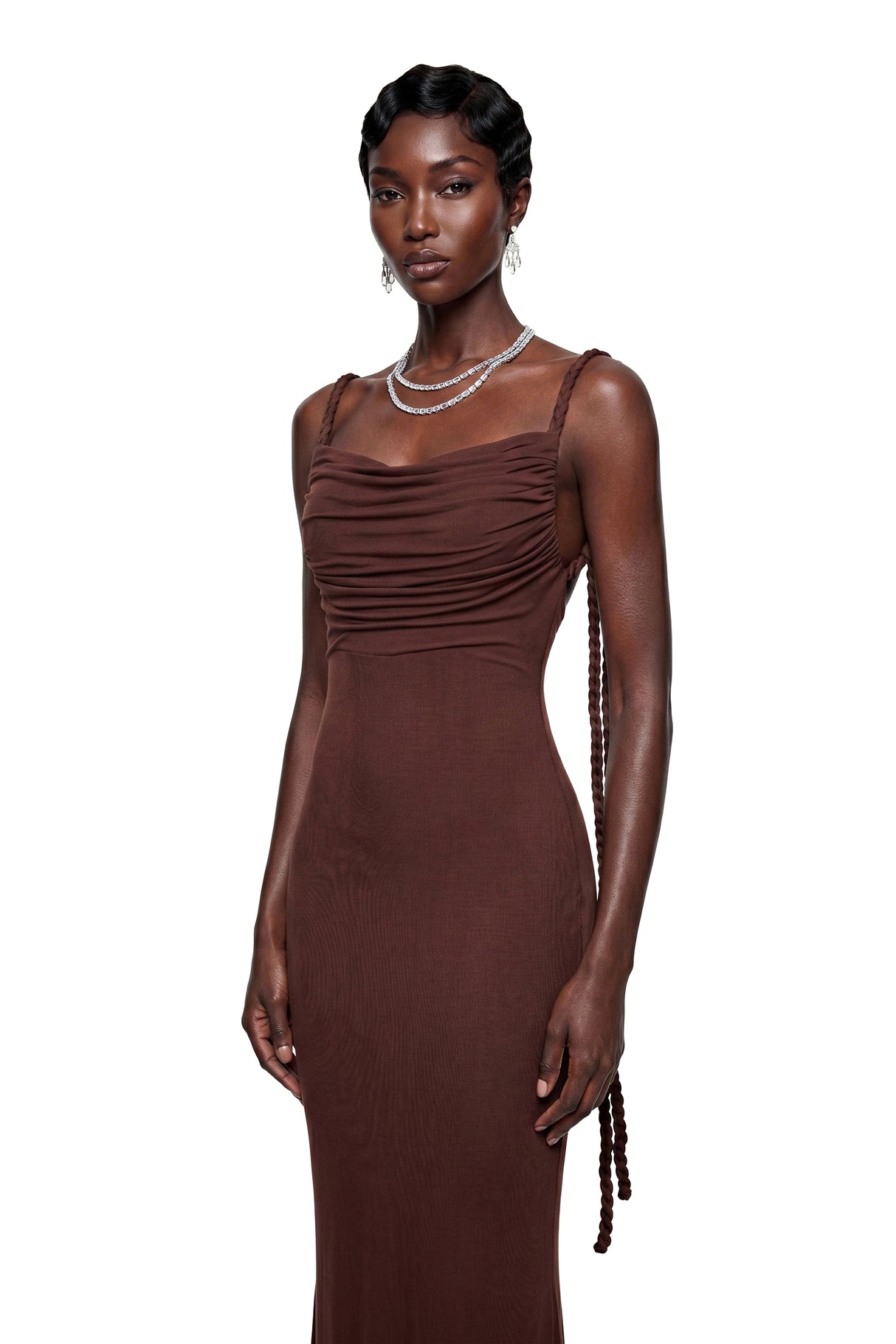 Hilde Brown Square Neck Bodycon Maxi Dress