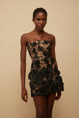 Hilkka Black Floral Embroidered Mini Dress