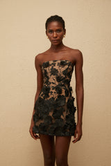 Hilkka Black Floral Embroidered Mini Dress