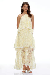 Hine Cream Halterneck Lace Maxi Dress