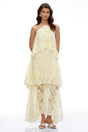Hine Cream Halterneck Lace Maxi Dress