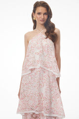 Hine Pink Halterneck Lace Maxi Dress