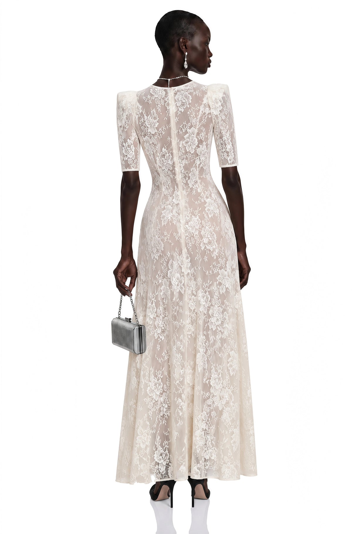 Hinekawa White VNeck Lace Maxi Dress
