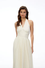 Hinewai Cream Halterneck Ruched Midi Dress
