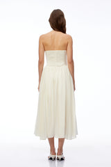 Hinewai Cream Halterneck Ruched Midi Dress