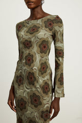 Hippolyte greentone flowermotif midi dress