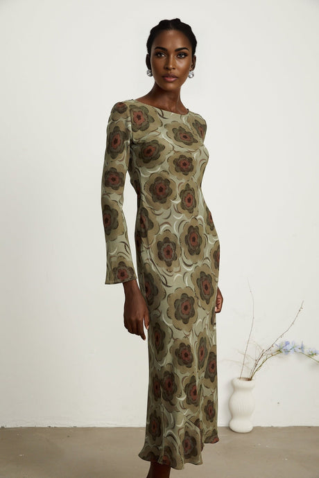 Hippolyte greentone flowermotif midi dress