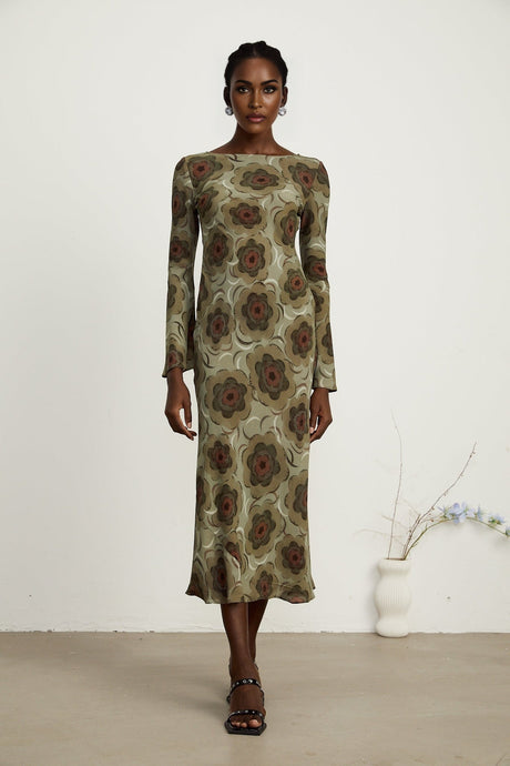Hippolyte greentone flowermotif midi dress