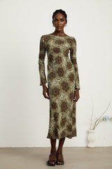 Hippolyte greentone flowermotif midi dress