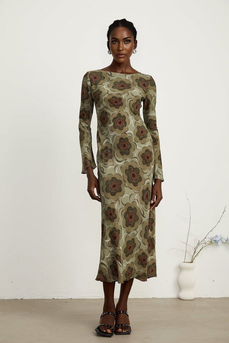 Hippolyte greentone flowermotif midi dress