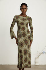 Hippolyte greentone flowermotif midi dress