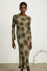 Hippolyte greentone flowermotif midi dress