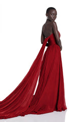 Hohipera Red Off Shoulder Pleated Maxi Dress