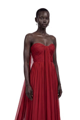 Hohipera Red Off Shoulder Pleated Maxi Dress