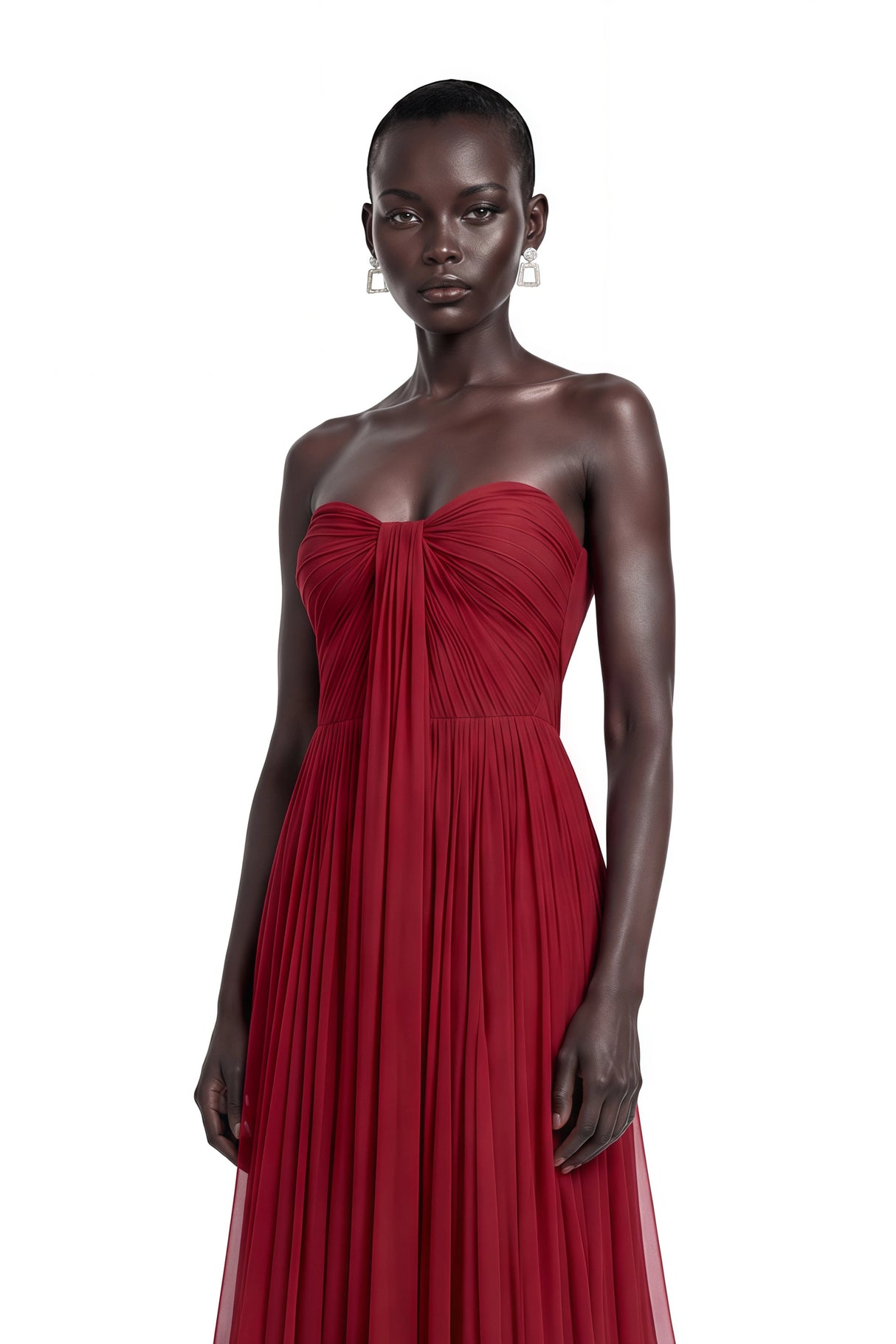 Hohipera Red Off Shoulder Pleated Maxi Dress