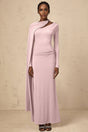 Holland Maxi Dress - Pink Diagonal Shawl Draped Ruched Silver - Tone