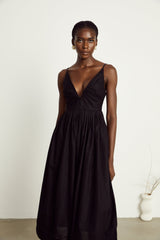 Holland Midi Dress - Bustier Style - Pleat Detailing - Flared Skirt - Smocked Details - Rear Zip Fastening