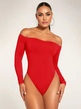 Holly Bodysuit - Off - Shoulder Neckline - Asymmetrical, Open Back - Casual Style - Long Sleeve Length - Medium Stretch Fabric - Adjusted Fit
