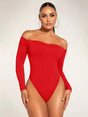 Holly Bodysuit - Off - Shoulder Neckline - Asymmetrical, Open Back - Casual Style - Long Sleeve Length - Medium Stretch Fabric - Adjusted Fit