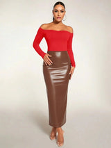 Holly Bodysuit - Off - Shoulder Neckline - Asymmetrical, Open Back - Casual Style - Long Sleeve Length - Medium Stretch Fabric - Adjusted Fit