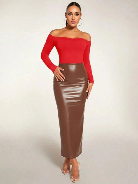 Holly Bodysuit - Off - Shoulder Neckline - Asymmetrical, Open Back - Casual Style - Long Sleeve Length - Medium Stretch Fabric - Adjusted Fit