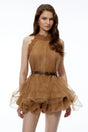 Holly Chocolate Brown Halterneck Mesh Mini Dress