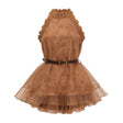 Holly Chocolate Brown Halterneck Mesh Mini Dress