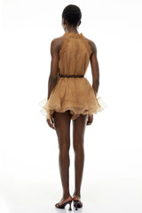 Holly Chocolate Brown Halterneck Mesh Mini Dress
