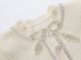 Holly Dress - Fitted Bodice - Flared Pleated Skirt - Tweed Design - Crystal Embellishments - Structured Waistline